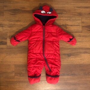 Wippette Red Puffy Hooded One-Piece Bodysuit Winter Snowsuit 6-9 Months